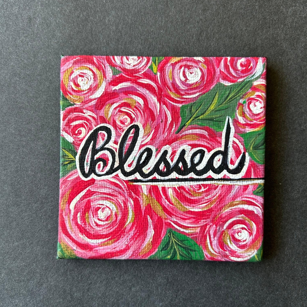 Floral 'Blessed' Canvas Art